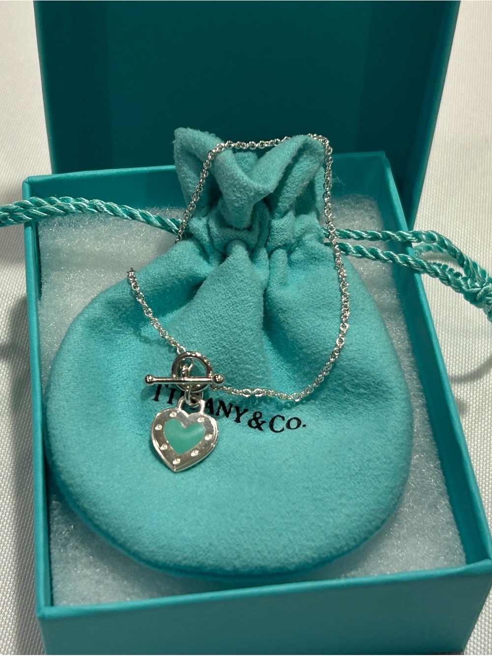 NEW Tiffany & Co. Silver and Blue Enamel Heart Toggle Bracelet - Blue Box - Picture 3 of 12